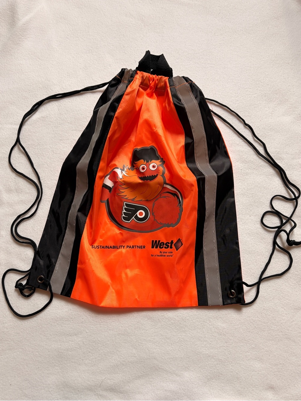 Philadelphia Flyers Orange Drawstring Bag with Gritty Graphic